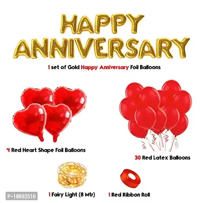 Wedding Anniversary Decoration Items Kit   37 Pcs Combo   Complete Decoration Kit with Happy Anniversary  Red Balloons  Heart Balloons   Fairy Lights
