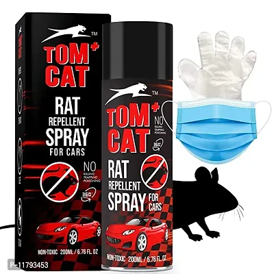 Tomcat No Entry Rat Repellent Spray For Cars Highly Effective Lasts 1 Year Leak Free Easy To Spray Nozzle 1St Time In India, Non Toxic, No Kill Only Repels, 3 Month Protection From Rat, 200Ml Repellent With Protective Glove And Mask