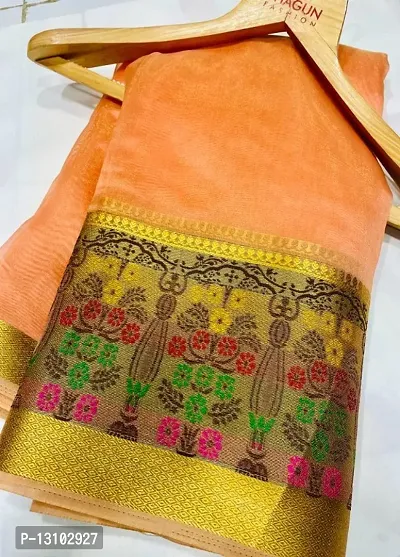 Orange  Woven Design Banarasi Organza Saree-thumb0