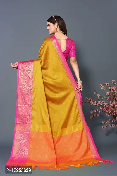 Pink  Gold-Toned Woven Design Zari Silk Blend Patola Saree-thumb2
