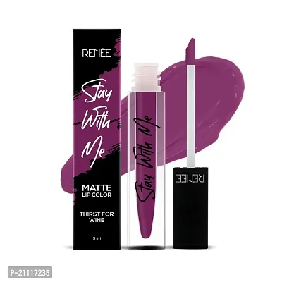 RENEE Stay With Me Matte Lip Color, Long Lasting, Non Transfer, Water  Smudge Proof, Light Weight Liquid Lipstick, Thirst for Wine, 5ml-thumb0