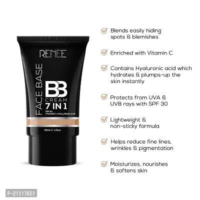 RENEE Face Base BB Cream 7 in 1 with SPF 30 PA+++ Biscuit 30ml| Enriched with Hyaluronic Acid  Vitamin C| Hydrates, Nourishes  Smoothens Skin-thumb2