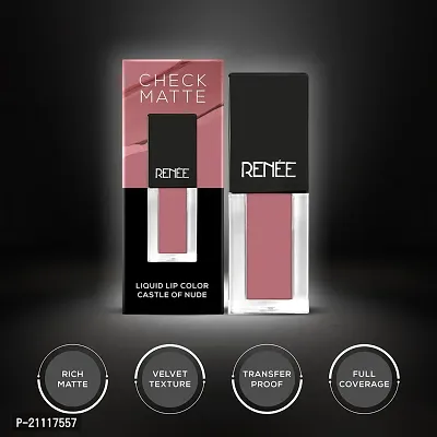 RENEE Check Matte Liquid Lip Color Castle Of Nude 2.5ml| Long Lasting, Transfer Proof  Water Resistant| Rich Color Payoff| Non Drying Formula-thumb3