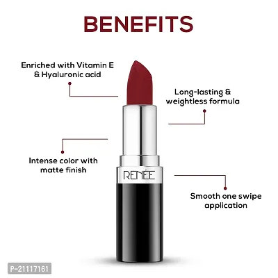 RENEE Stunner Matte Lipstick - Free Spirit 4gm - Intense Color Pay Off, Full Coverage Long Lasting Weightless Velvety Formula With One Swipe Application - Enriched With Vitamin E  Hyaluronic Acid-thumb2