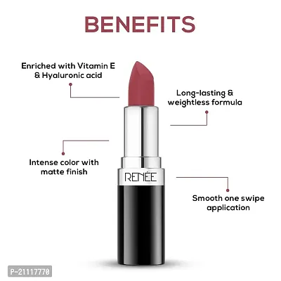 RENEE Stunner Matte Lipstick - Brave Heart 4gm| Intense Color Pay Off, Full Coverage Long Lasting Weightless Velvety Formula with One Swipe Application| Enriched with Vitamin E  Hyaluronic Acid-thumb2