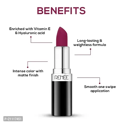 RENEE Stunner Matte Lipstick - High Power 4gm| Intense Color Pay Off, Full Coverage Long Lasting Weightless Velvety Formula with One Swipe Application| Enriched with Vitamin E  Hyaluronic Acid-thumb2