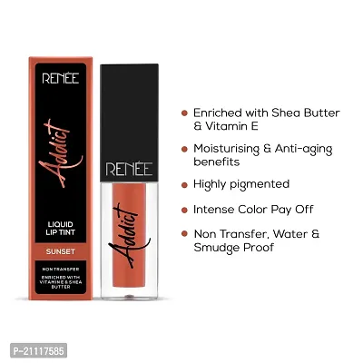 RENEE Addict Liquid Lip Tint, Water  Smudge-proof, non-transfer Long Lasting Matte Finish, Enriched With Vitamin E, Vegan, Sunset 2ml-thumb2