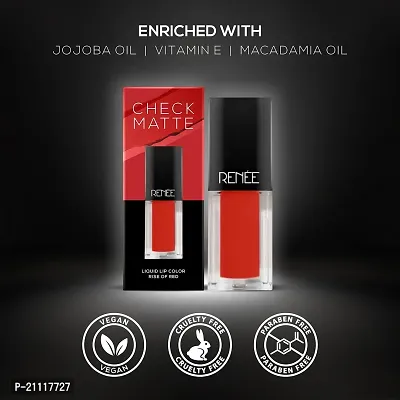 RENEE Check Matte Liquid Lip Color Rise Of Red 2.5ml| Long Lasting, Transfer Proof  Water Resistant| Rich Color Payoff| Non Drying Formula-thumb4