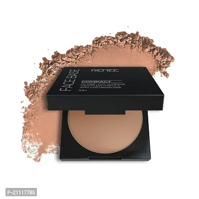 RENEE Face Base Compact Powder Almond Beige 9gm| Enriched with Hyaluronic Acid  Vitamin E| Long-lasting, Easy Blend, Matte Finish