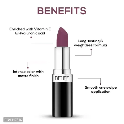 RENEE Stunner Matte Lipstick - Your Highness 4gm - Intense Color Pay Off, Full Coverage Long Lasting Weightless Velvety Formula with One Swipe Application - Enriched with Vitamin E  Hyaluronic Acid-thumb2