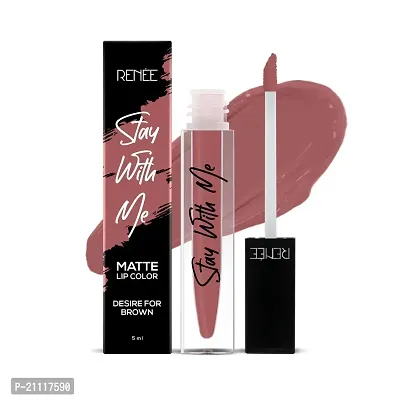 RENEE Stay With Me Matte Lip Color Desire for Brown, 5ml| Long Lasting, Light Weight  Non Transfer Formula| Water  Smudge Proof-thumb0