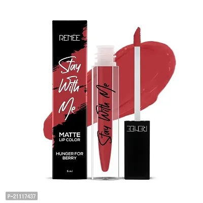 RENEE Stay With Me Matte Lip Color Hunger for Berry 5ml| Long Lasting, Light Weight  Non Transfer Formula| Water  Smudge Proof-thumb0