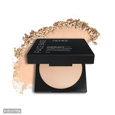 RENEE Face Base Compact Powder Macadamia Beige 9gm| Enriched with Hyaluronic Acid  Vitamin E| Long-lasting, Easy Blend, Matte Finish-thumb0