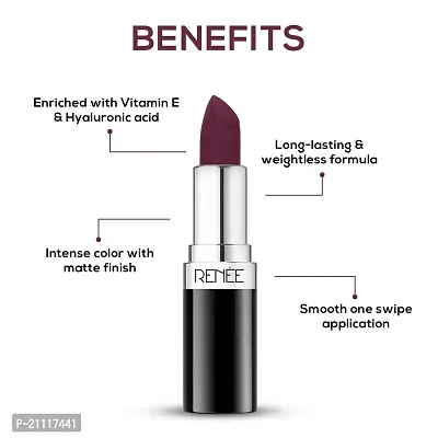 RENEE Stunner Matte Lipstick - Fired Up 4gm| Intense Color Pay Off, Full Coverage Long Lasting Weightless Velvety Formula with One Swipe Application| Enriched with Vitamin E  Hyaluronic Acid-thumb2