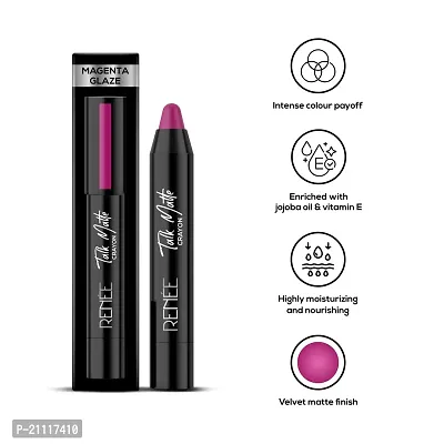 RENEE Talk Matte Crayon Lipstick - Magenta Glaze, 4.5g | Hydrating and Long-Lasting Matte Lip Color | Enriched with Vitamin E, Jojoba Oil  Cocoa Butter-thumb2