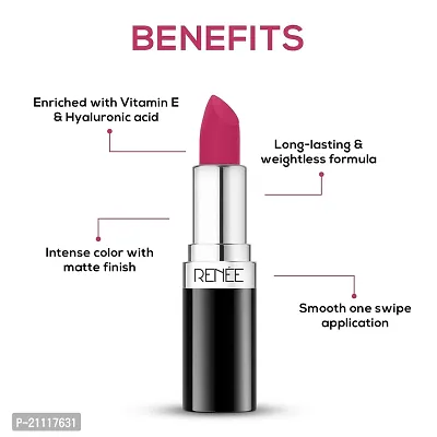 RENEE Stunner Matte Lipstick - Dare You 4gm| Intense Color Pay Off, Full Coverage Long Lasting Weightless Velvety Formula with One Swipe Application| Enriched with Vitamin E  Hyaluronic Acid-thumb2