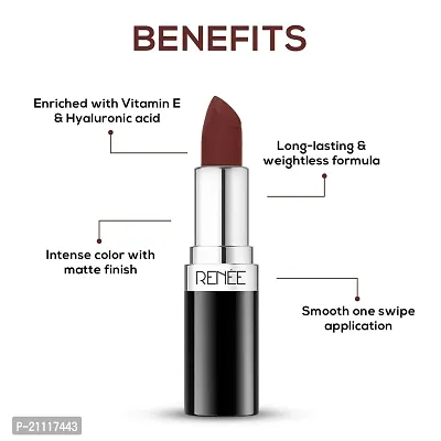 RENEE Stunner Matte Lipstick - Big Bang 4gm| Intense Color Pay Off, Full Coverage Long Lasting Weightless Velvety Formula with One Swipe Application| Enriched with Vitamin E  Hyaluronic Acid-thumb2