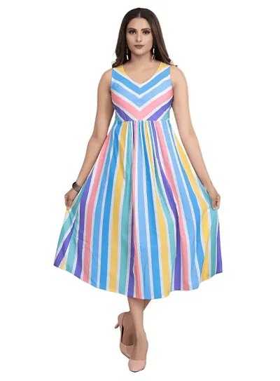 Stylish Crepe Striped Dresses For Women