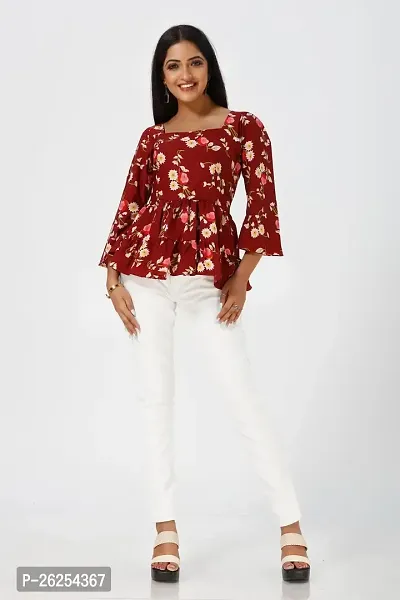 Stylish Red Printed Casual Top For Women