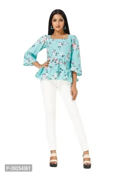 Stylish Blue Printed Casual Top For Women