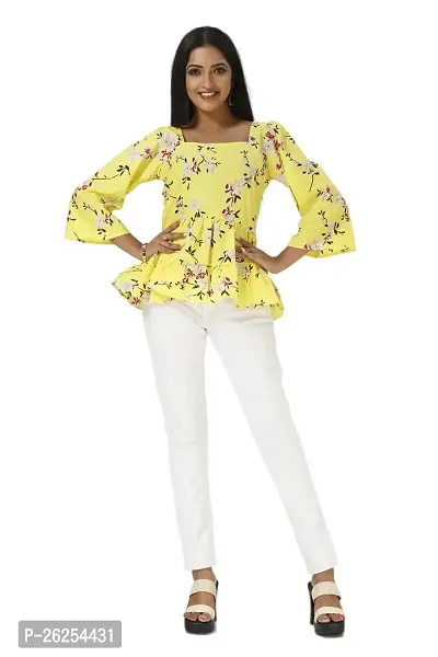 Stylish Yellow Printed Casual Top For Women