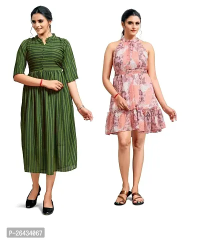 Stylish Chiffon Self Design Dresses For Women- Pack Of 2-thumb0