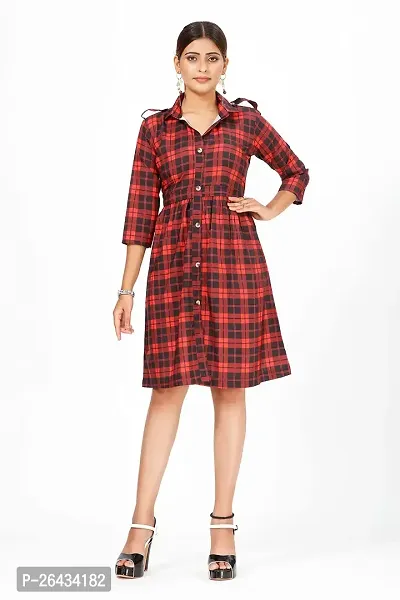 Stylish Crepe Checked Dresses For Women-thumb0