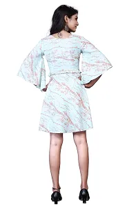 Elegant Crepe Peach Shibori Printed Bell Sleeve Above Knee Length Dress For Women-thumb1