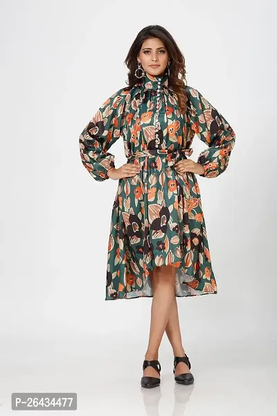 Stylish Satin Printed Dresses For Women-thumb0