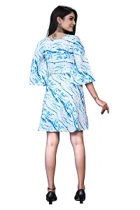 Elegant Crepe Blue Shibori Printed Bell Sleeve Above Knee Length Dress For Women-thumb1