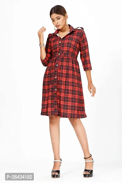 Stylish Crepe Checked Dresses For Women-thumb4