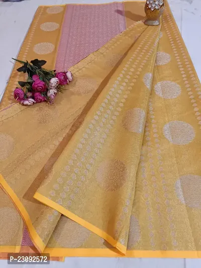 Beautiful Tissue Woven Design Women Saree with Blouse Piece-thumb0