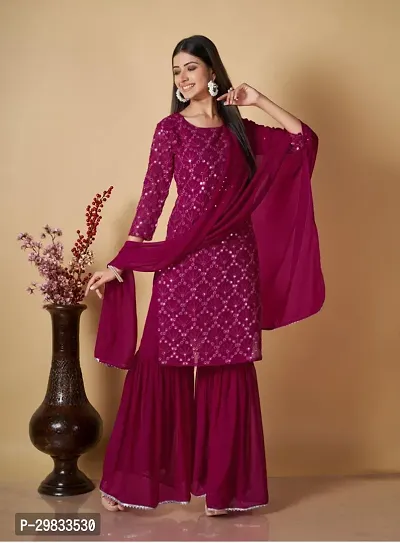 Reliable Georgette Sequence Kurta with Sharara And Dupatta Set For Women-thumb0