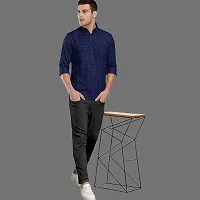 CLOSWIF Navy Blue Cotton Blend Checked Long Sleeves Casual Shirts For Men-thumb2