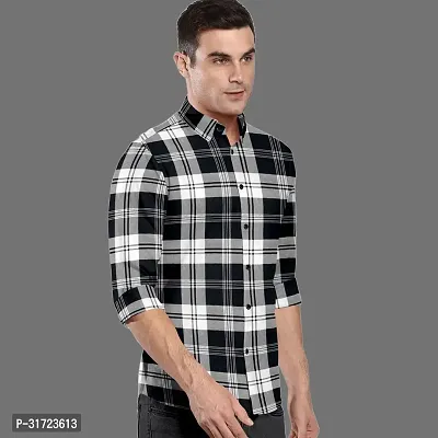 CLOSWIF Black Cotton Blend Checked Long Sleeves Casual Shirts For Men-thumb0