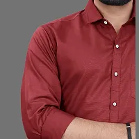 Reliable Maroon Cotton Blend Solid Long Sleeves Casual Shirts For Men-thumb2