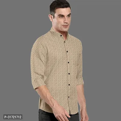 CLOSWIF Beige Cotton Blend Checked Long Sleeves Casual Shirts For Men-thumb0