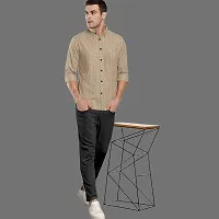 CLOSWIF Beige Cotton Blend Checked Long Sleeves Casual Shirts For Men-thumb2