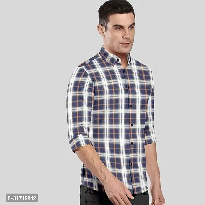 CLOSWIF Navy Blue Cotton Blend Checked Long Sleeves Casual Shirts For Men-thumb0