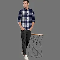 CLOSWIF Navy Blue Cotton Blend Checked Long Sleeves Casual Shirts For Men-thumb2