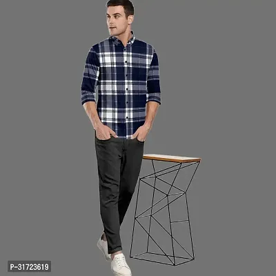 CLOSWIF Navy Blue Cotton Blend Checked Long Sleeves Casual Shirts For Men-thumb3