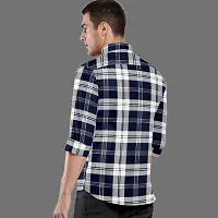 CLOSWIF Navy Blue Cotton Blend Checked Long Sleeves Casual Shirts For Men-thumb1