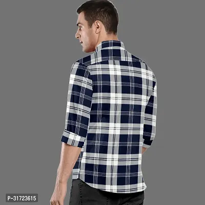 CLOSWIF Navy Blue Cotton Blend Checked Long Sleeves Casual Shirts For Men-thumb2