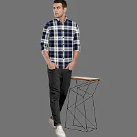 CLOSWIF Navy Blue Cotton Blend Checked Long Sleeves Casual Shirts For Men-thumb2