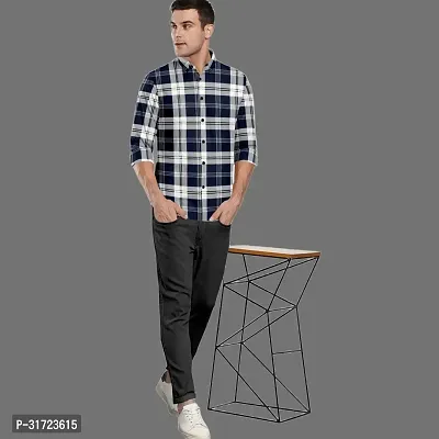 CLOSWIF Navy Blue Cotton Blend Checked Long Sleeves Casual Shirts For Men-thumb4