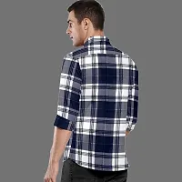 CLOSWIF Navy Blue Cotton Blend Checked Long Sleeves Casual Shirts For Men-thumb1