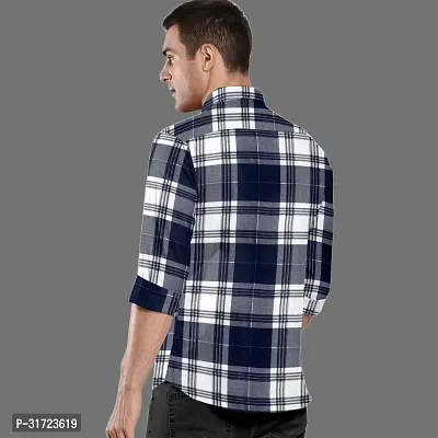 CLOSWIF Navy Blue Cotton Blend Checked Long Sleeves Casual Shirts For Men-thumb2