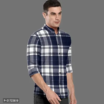 CLOSWIF Navy Blue Cotton Blend Checked Long Sleeves Casual Shirts For Men-thumb0