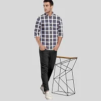 CLOSWIF Navy Blue Cotton Blend Checked Long Sleeves Casual Shirts For Men-thumb2