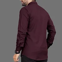 Reliable Maroon Cotton Blend Solid Long Sleeves Casual Shirts For Men-thumb1